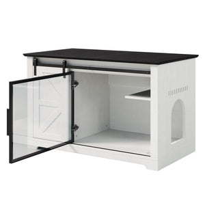 English Elm 46" Farmhouse Litter Box Enclosure with Barn Door Led Lighting and Storage Cabinet N704P402453K