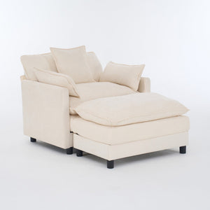 English Elm 39.4" Chenille Club Chair with Ottoman Solid Wood Frame for Living Room or Bedroom Beige W3244P392643