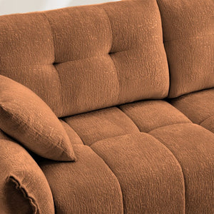 English Elm Three Seater Chenille Sofa with Ottoman Solid Wood Base Tufted Arms Living Room Burnt Orange W714S01663