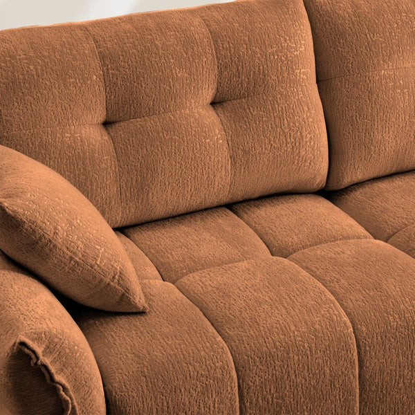 English Elm Three Seater Chenille Sofa with Ottoman Solid Wood Base Tufted Arms Living Room Burnt Orange W714S01663