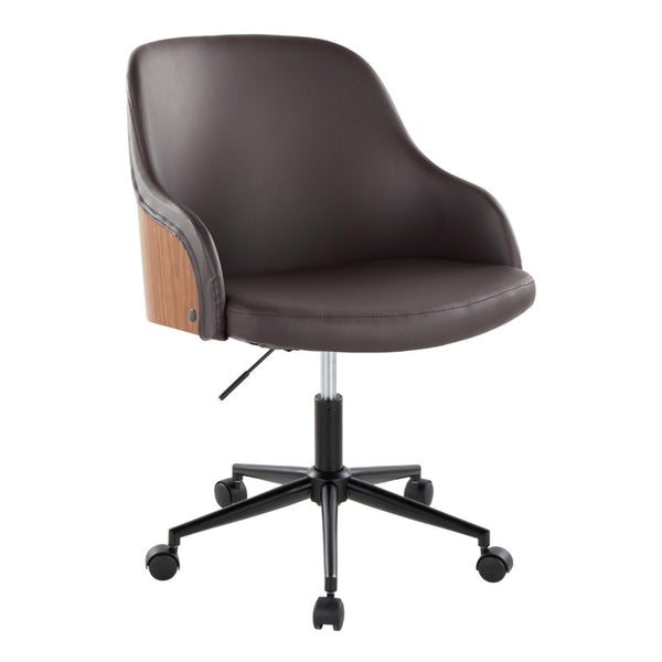 English Elm Office Task Chair Mid-century Modern Walnut Wood Faux Leather Swivel Desk Seat B202P474170