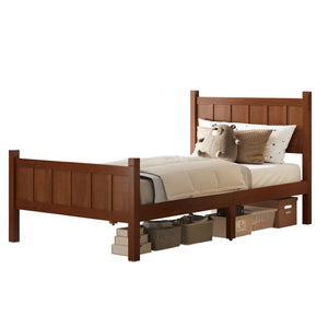 English Elm Twin Platform Bed Vertical Slat Headboard Farmhouse Shaker Wood Grain Finish Bedroom Dark Walnut N733P422478P