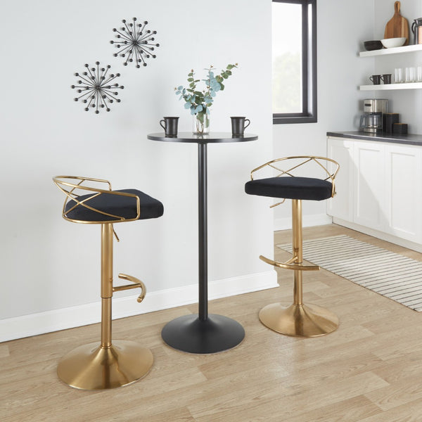 English Elm Adjustable Swivel Barstools Mid-century Modern Walnut and Cream Faux Leather Set of 2 Black B202S02170