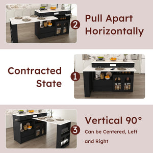English Elm Kitchen Island Dining Set Marble Veneer Rotating Top Solid Wood Chairs Retro Modern White W2700S00120