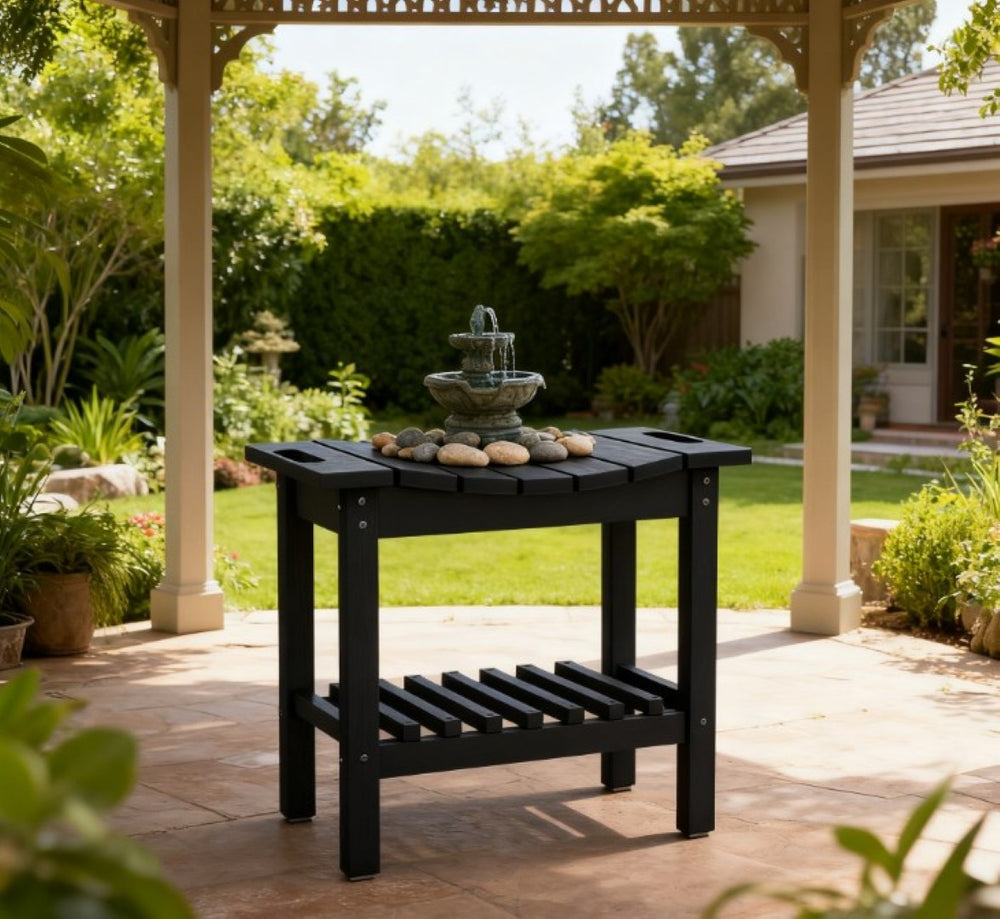 English Elm Shower Bench with Two Tier Storage Shelf Hdpe Wood Grain Finish for Bath or Poolside T3971P417803