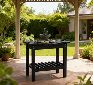 English Elm Shower Bench with Two Tier Storage Shelf Hdpe Wood Grain Finish for Bath or Poolside T3971P417803