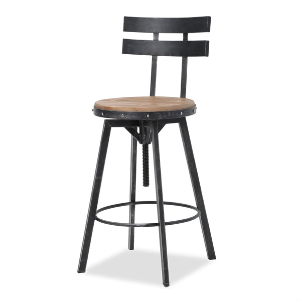 English Elm Christopher Knight Home® - METAL Barstool with Antique Firwood Seat and Black Brush Silver Frame — Rustic Chic Kitchen Seating 60164.00