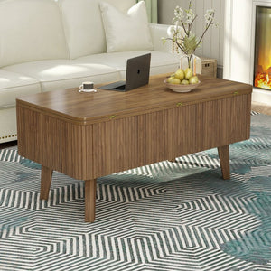 English Elm 3 in 1 Oval Lift Top Coffee Table Fluted Wood Storage Converts for Living Room W2641P422965
