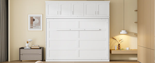 English Elm Full Size Murphy Wall Bed with Top Cabinet Storage for Studio or Guest Room LP006664AAK-1