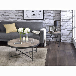 English Elm Industrial Rustic End Table with Metal Frame and Weathered Wood Top for Living Room Durability Gray,Oak 37.5 L x 38 W x 4 H B2741P337030