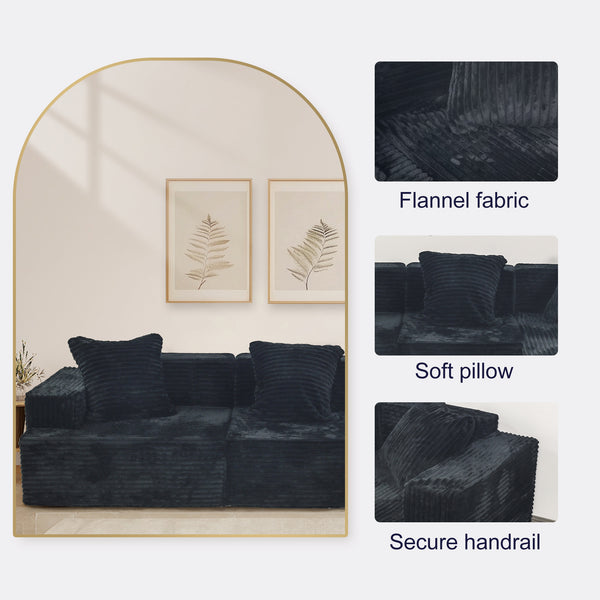 English Elm Compression Sectional Couch Plush Corduroy Chaise L-Shape Sleeper, Deep Seat Modular Sofa Black W3341P346292