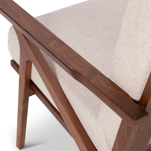 English Elm Midcentury Solid Wood Accent Chair Sand Fabric Upholstered, Walnut Legs, High-Density Foam Comfort B353P346385