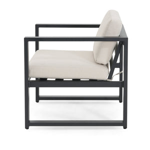 English Elm Christopher Knight Home® - NAVAN Aluminum 4-Piece Chat Set with Beige Olefin Cushions, Black Finish, Comfortable Outdoor Seating N775P243378B