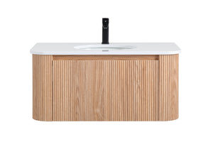 English Elm Arcora 36 Inch Wall Mounted Floating Bathroom Vanity With Curved Sink, Soft Close Drawer & Modern Design W3235P336190