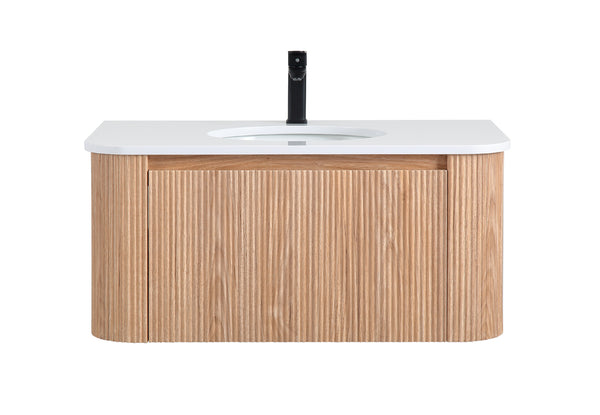 English Elm Arcora 36 Inch Wall Mounted Floating Bathroom Vanity With Curved Sink, Soft Close Drawer & Modern Design W3235P336190