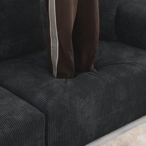 English Elm Pixel Modern Modular Sofa - Stylish Black Corduroy L-Shaped Sectional 4-Seater For Versatile Comfort B341S00024-GIGA