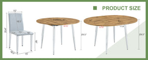 English Elm Table Set Extendable Round to Oval Wood Grain Top with Four Gray Pu Dining Chairs W1151S04833