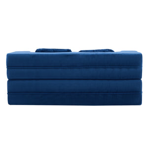 English Elm Queen Foldable Sofa Bed with Plush Chenille Cover, High-Density Foam Convertible Futon for Living Room Guest Room Bedroom Blue W1829P348211
