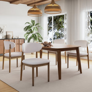 English Elm Christopher Knight Home® - Modern Walnut Side Chair Set Of 4 - Beige Upholstery, Ergonomic Comfort & Stylish Mid-Century Design N768P331579W_4