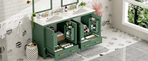 English Elm 60" Green Bathroom Vanity Set with Double Ceramic Sinks, Solid Wood Storage, Soft-Close Doors, Modern Durable Design N729P000001F