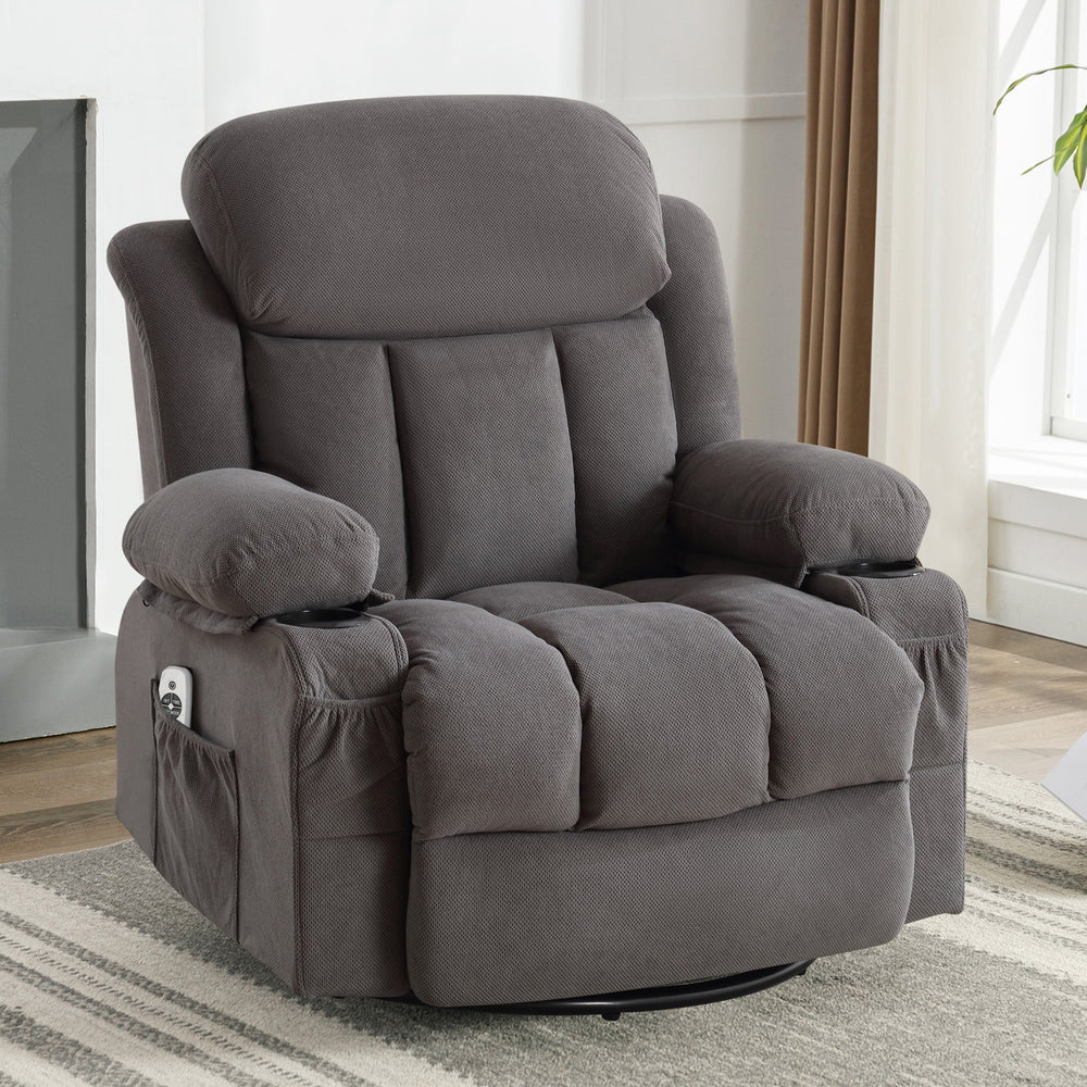 English Elm Swinging reclining massage sofa with 360° swivel, heated 8-point massage, USB & dual cup holders Grey W1521P303177