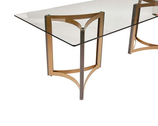 Sunpan Mendoza Modern Dining Table Base Set of 2 - Stylish Gold Steel & Oak for 96" Glass Tops