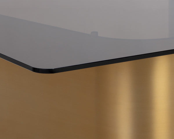 Sunpan Whisper Coffee Table - Elegant Brown Tea Tempered Glass Top with Gold Stainless Steel Base Design