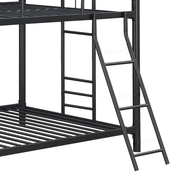 English Elm Furniture Triple Bunk Bed Black - Heavy Duty Steel Twin/Twin/Twin, Quiet Sturdy Frame, Safe Stairs W2297S00012