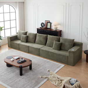 English Elm Deep Modular Cloud Couch In Soft Green Corduroy With Cup Holders, No Assembly Needed, Perfect Comfort! W848S00059
