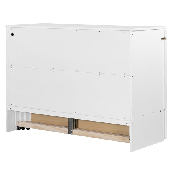 English Elm Full Size Murphy Wall Bed with Storage Drawers Usb Charging Ports and Pulley Mechanism White LP100670AAK