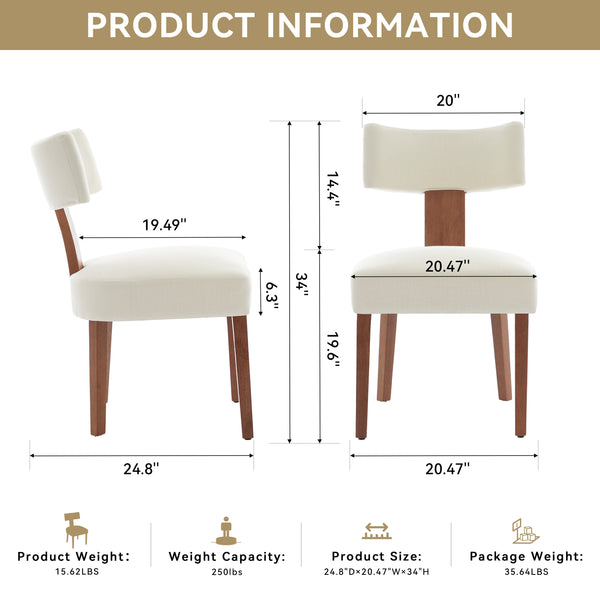 English Elm 064-Set Linen Fabric Modern Armless Dining Chairs with Curved Back & Solid Light Brown Legs for Stylish Comfort Beige W527P292111