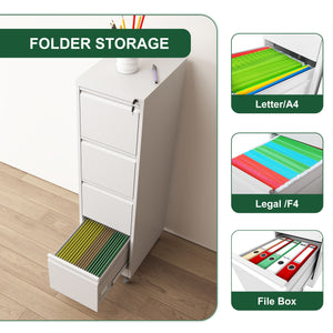English Elm 4 Drawer Locking File Cabinet on Wheels with Anti-Tilt System, Corrosion-Resistant Metal, Secure Mobile Storage White T2398P310005