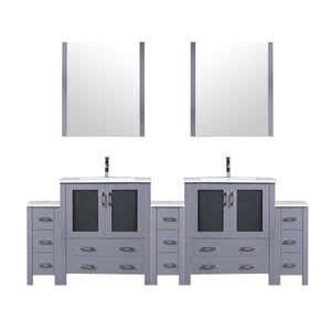 English Elm Dark Grey Double Bath Vanity 96" W with Side Cabinets, White Ceramic Top, Mirrors & Chrome Faucet Set B2731S01224