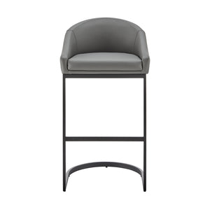 English Elm Ambrie Cantilever Bar Stool in Gray Faux Leather with Black Metal Frame, Durable 400lb Capacity B2736P354286