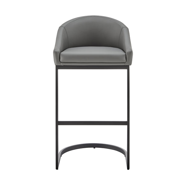 English Elm Ambrie Cantilever Bar Stool in Gray Faux Leather with Black Metal Frame, Durable 400lb Capacity B2736P354286