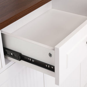 English Elm 63" Fluted Mdf Sideboard with Wood Tone Top Four Doors Three Drawers Dining Storage White W2917S00011
