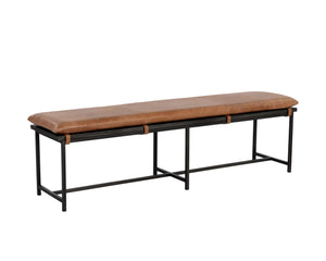 Sunpan Zancor Bench - Timeless Tan Leather Elegance with Gunmetal Steel Frame for Unique Home Style