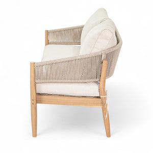 English Elm Christopher Knight Home® - Verona Acacia Wood Outdoor Chat Set with Plush Cushions, Hand-Braided Rope Accents, Weatherproof Finish Beige,Light Brown,Natural VERONA4CTBRN