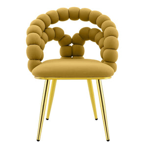 English Elm Set of 4 Velvet Bubble Chain Dining Chairs with Glam Metal Legs for Modern Kitchens Gold,Yellow W1512P491593