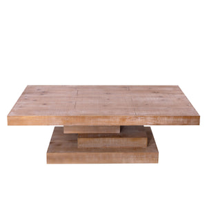 English Elm Modern Rustic Wood Coffee Table with Stacked-Block Base, Durable Manufactured Wood, Rectangular Centerpiece (51.6" x 27.2" x 8.3") W2729P298162