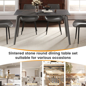 English Elm 55.12" Modern Artificial Stone Dining Table With Dark Grey Metal Legs - Seats 6 For Stylish Gatherings W1535S00519