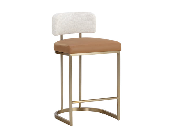 Sunpan Larissa Counter Stool - Elegant Napa Cognac & Rhea Light Barley With Antique Brass Frame Design Brown Fabric ,Faux Leather 111647