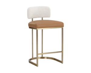 Sunpan Larissa Barstool - Elegant Mixed Materials with Faux Leather and Antique Brass Frame for Stylish Seating Counter Height