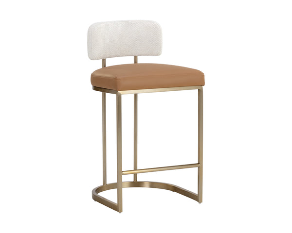 Sunpan Larissa Barstool - Elegant Mixed Materials with Faux Leather and Antique Brass Frame for Stylish Seating Counter Height