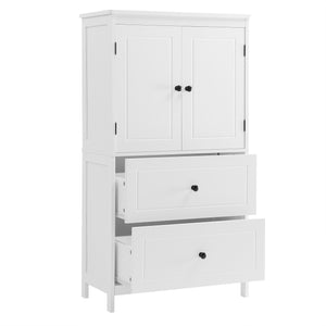 English Elm Bathroom Storage Cabinet with Two Doors and Drawers, Adjustable Shelf, MDF Finish, Slim 28"L x 15"W White N725P188460K