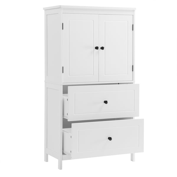 English Elm Bathroom Storage Cabinet with Two Doors and Drawers, Adjustable Shelf, MDF Finish, Slim 28"L x 15"W White N725P188460K