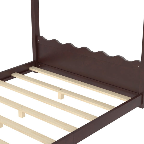 English Elm Twin House Frame Floor Bed Solid Pine Kids Room Montessori Low Profile Play Nook Espresso W1580P387842