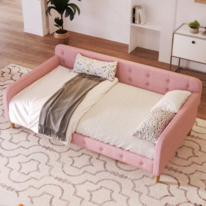 English Elm Twin Linen Upholstered Daybed with Button Tufting Sofa Style Guest Room Bed N709P416258H
