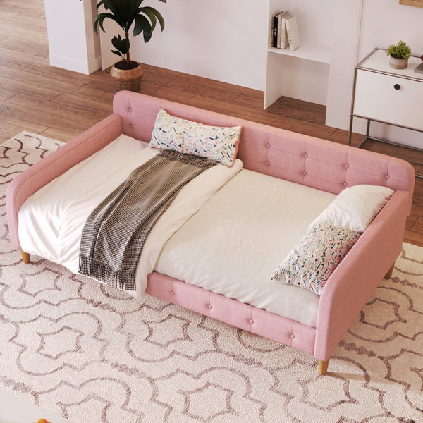 English Elm Twin Linen Upholstered Daybed with Button Tufting Sofa Style Guest Room Bed N709P416258H