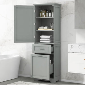 English Elm Tall Bathroom Storage Cabinet - Freestanding Grey Mdf Unit With Drawers & Adjustable Shelf For Organizing N725P206895E-GIGA